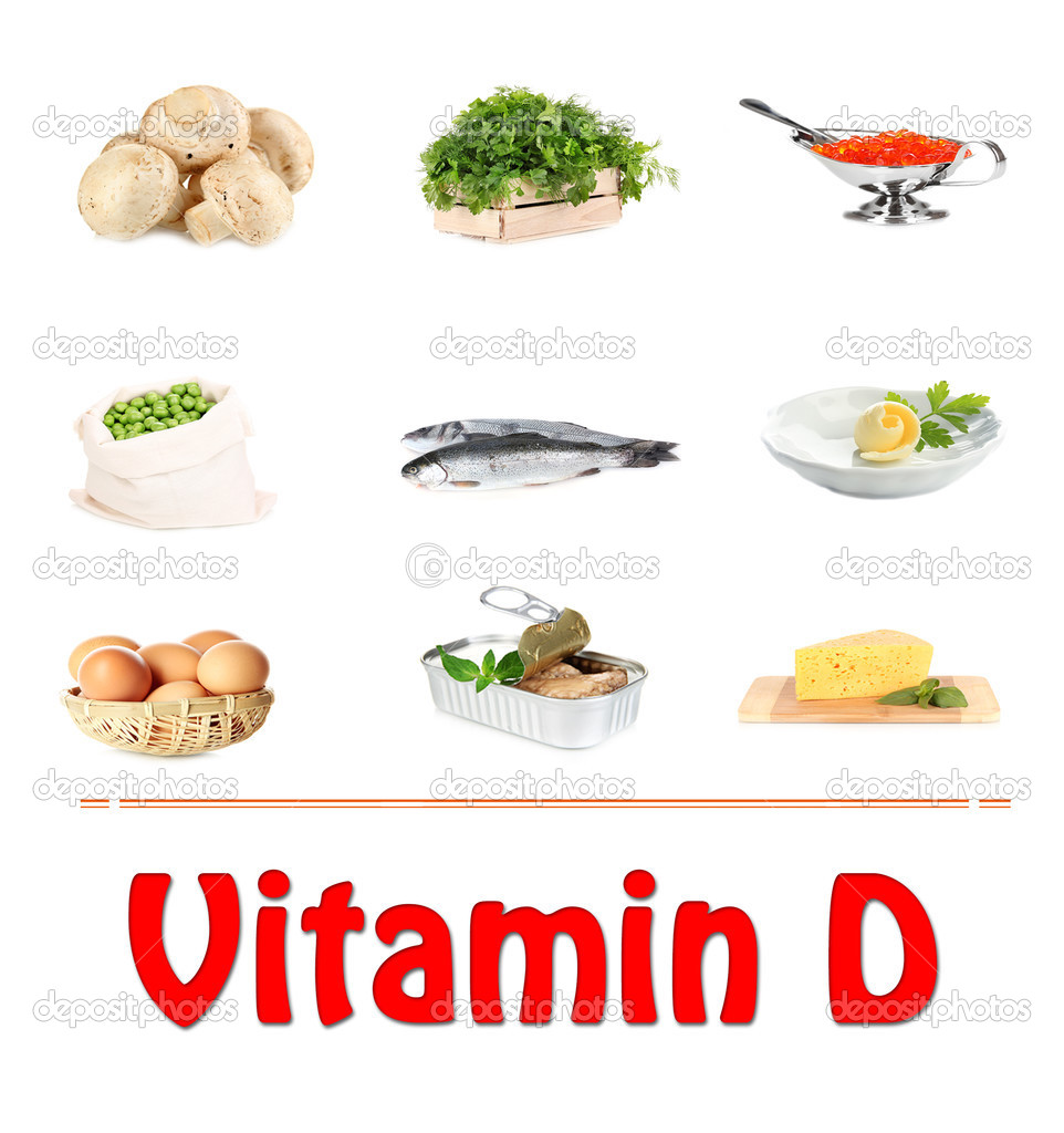 Food sources of vitamin D, isolated on white
